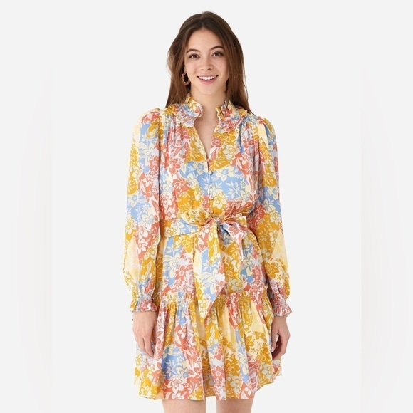 Hunter Bell Blakely Long Sleeve Silk Dress in Colorful Flower Patchwork, Medium - Picture 10 of 10